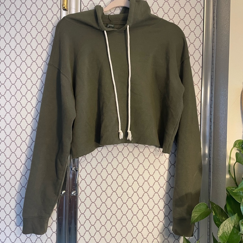 Olive Green Cropped Hoodie